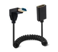 Kework 4ft HDMI 8k Extender Coiled Cable, 90 Degree Down Angle HDMI 8K Male to HDMI 8k Female Extension Adapter Shield Cable, HDMI 2.1 Version Spiral Spring Cord, 8K@60HZ