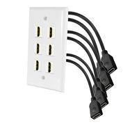 Kework 6 Ports HDMI 2.1V Wall Plate, 48Gbps, 3D, 8K@60Hz 4K@120Hz Dynamic HDR eARC, Solder-free Pass Through Outlet Socket Face Cover for Home Theater, DVD, Cable Satellite TV HDTV, PS4