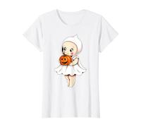 Kewpie Baby Ghost Pumpkin Jack-o-Lantern Value Graphic T-Shirt, Women, White, S