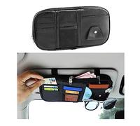 Kewucn Car Sun Visor Organizer, Leather Storage with Multi-Pocket Net Zipper, Visor Sunglass&Card Holder, Universal Interior Accessories Pocket Organizer for License, Pen, Key (Black)