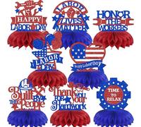 KEWUFD 8PCS Labor Day Honeycomb Centerpieces Happy Labor Day Table Decorations Patriotic Themed Party Decoration Supplies Red & Blue Glitter Double-Sided Paper