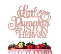 KEWUFD A Little Pumpkin is on Her Way Cake Topper Fall Baby Shower 1st Birthday Party Decorations Supplies for Girl Rose Gold Glitter