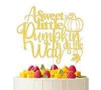 KEWUFD A Sweet Little Pumpkin is On The Way Cake Topper Baby Shower Party Decor A Little Pumpkin is on the Way Cake Decorations Supplies Gold Glitter