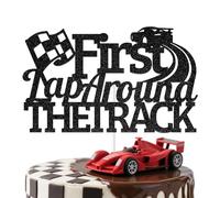 KEWUFD First Lap Around The Track Cake Topper Racing Car 1st Birthday Decorations Car Themed Happy 1st Birthday Party Decor Sign
