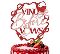 KEWUFD Vino Before Vows Cake Topper Vino Before Vows Bachelorette Cake Decor Wine Themed Bridal Shower Party Decoration Supplies Red Glitter