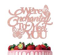 KEWUFD We're Enchanted To Meet You Cake Topper Enchanted to Meet You Baby Shower Cake Decor Butterfly Theme Pregnancy Announcement Party Decoration Supplies Rose Gold Glitter