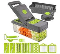 KEWUZY 15 in 1 Vegetable Cutter, Multifunctional, Mandolin Vegetable Slicer, Stainless Steel Cube Cutter with 8 Interchangeable Blades and Egg Separator, for Cutting, Cubing and Grating Vegetables
