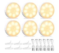 KEWUZY 6 Pack USB Rechargeable Automatic LED Night Light, 6000K Warm Yellow, Motion Sensor, Auto/On/Off, for Hallway Stairs