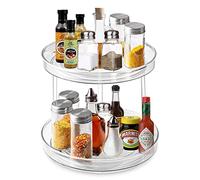KEWUZY Kitchen Organiser Rotating Spice Holder 2 Tier 360° Turntable Cabinet Organiser Spice Organiser Plastic Spice Rack for Spices Oil Spice Bottles Transparent Two-Tier 23 cm