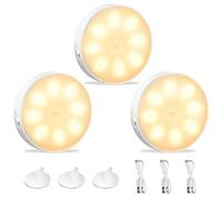 KEWUZY LED Night Light, USB Rechargeable, 6000K Warm Yellow, Motion Sensor, Auto/On/Off, 3 Pack