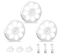 KEWUZY USB Rechargeable Motion Sensor Night Light, Set of 3, White, ABS Material, 6000K Cool White LED, Auto/On/Off, Ideal for Hallway, Stairs, Bedrooms