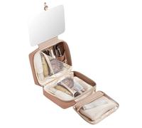 KEXIAO Hanging Travel Toiletry Bag with Hanging Hook,Travel Toiletry Organizers Cosmetic Make up Organizers with Mirrour, Pink, as show