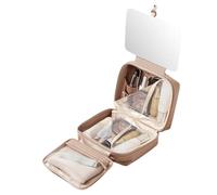 KEXIAO Hanging Travel Toiletry Bag with Hanging Hook,Travel Toiletry Organizers Cosmetic Make up Organizers with Mirrour, Beige, as show