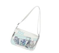 KEXIAO PU Leather Badge Display Crossbody Purse Messengers Bag Anime Aesthetic Shoulder Bag for Fashionable Teens Women, White and Green, 26x6.5x16cm