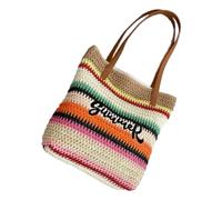 KEXIAO Rainbow Woven Embroidery Beach Bag Colorful Straw Design Shoulder Bag Vacation Handbag for Fashionable Women