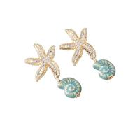 KEXIAO Starfishes Seashells Earrings Alloy Comfortable Jewelry Accessory for Sensitive Skin, 2.9x6.1cm, Zinc