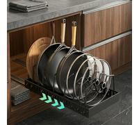 KEXIBO Pot Lid Holder, Extendable, No Drilling, Pan Organiser with Slide Rail for Sink Base Cabinet & Kitchen, 8 Adjustable Compartments for Baking Trays, Plates & Lids, Cabinet Pull-Out, Black (Set