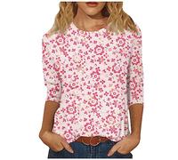 KEXIMIXUE Basic Tops Women Soft Pop Three Quarter Sleeve T Shirts Womens Holiday Plus Size Work Bagg Crew Neck Printing Blouse Womens Red