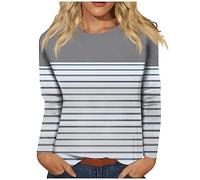 KEXIMIXUE Y2K Top Cool Pop Three Quarter Sleeve T Shirts Womens Summer Plus Size Office Loose Fi Round Neck Striped Tshirt Womens Dark Gray