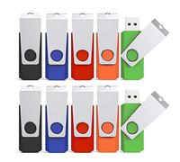 KEXIN 10 Pack USB Flash Drives 8GB USB Stick USB 2.0 Memory Stick Swivel Flash Drive with Pack of 10 Thumb Drive 8GB Flash Drive (5 Mix Color: Black Blue Green Orange Red)