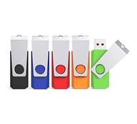 KEXIN 16GB USB Flash Drives 5 Pack USB Memory Stick Swivel Design USB Stick for External Data Storage Thumb Drive Pen Drive Zip Drive with LED Light (Black Blue Green Red Orange with Lanyard)
