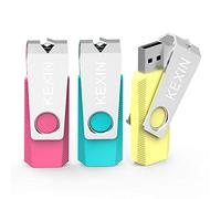 KEXIN 3 Pack 64GB USB Flash Drive 2.0 USB Stick Memory Stick Swivel Thumb Drive External Data Storage Stick Pen Drive USB Flash Drives with LED Light (64gb, 3 Colors: Pink Yellow Cyan)