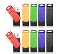 KEXIN 32GB USB Stick 10 Pack Memory Stick USB Storage with Key Ring and Sticker for Computers - Green, Red, Black, Blue, Yellow