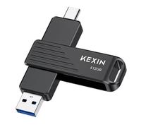 KEXIN 512GB External SSD USB C up to 1050MB/s Dual USB Flash Drive | USB-A Connectors USB 3.2 Gen 2 External Rotatable Memory, Smartphone, Tablet, Laptop