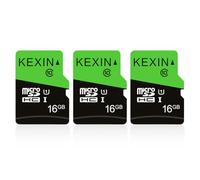 KEXIN Micro SD Card 16GB 3 Pack MicroSDHC Memory Card UHS-1 Up to 80MB/s Read, Class 10 C10 U1 TF Card for Camera, Smartphone, Security System, Drone, Tablet (Black Green)