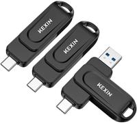 KEXIN USB C Stick 32GB USB 3.0 OTG 3-Pack Up to 100MB/s, Dual USB Type-C & USB-A Ports, Memory Stick for Mobile Phone, iPhone 15/16/17, Tablet, Car, PC