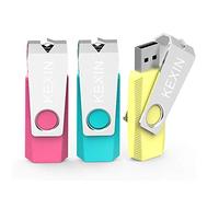 KEXIN USB Flash Drive 32GB 3 Pack USB Memory Stick 2.0 Swivel USB Stick USB Drive Data Storage Thumb Drive Pen Drive Zip Drive for PC/Table/Macbook/TV/Car(Yellow Pink Cyan)