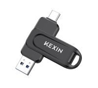 KEXIN USB Stick 128GB USB C Memory Stick 100MB/s Swivel Dual USB 3.0 Flash Drive USB-A & Type-C Pen Drive for Smartphone Tablet iPhone 15/16 Car Game Console, Black