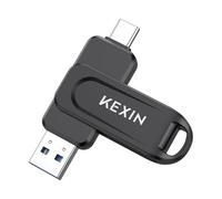 KEXIN USB Stick 256GB USB C Memory Stick 100MB/s Swivel Dual USB 3.0 Flash Drive USB-A & Type-C Pen Drive for Smartphone Tablet iPhone 15/16 Car Game Console, Black