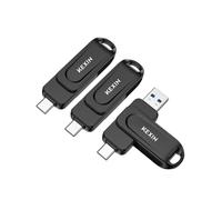 KEXIN USB Stick 64GB 3 Pack USB C Memory Stick 100MB/s Swivel Dual USB 3.0 Flash Drive USB-A & Type-C Pen Drive for Smartphone Tablet iPhone 15/16 Car Game Console, Black