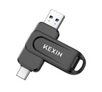 KEXIN USB Stick 64GB USB C Memory Stick 100MB/s Swivel Dual USB 3.0 Flash Drive USB-A & Type-C Pen Drive for Smartphone Tablet iPhone 15/16 Car Game Console, Black
