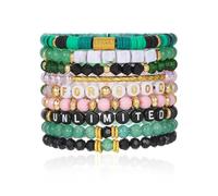 Kexinmierxi 9-Pack Witch Bracelet Set Amber Crystal Bracelet Set, Witchy Stretch Alphabet Bead Stacking Bracelets, Mystical Friendship and Style Accessories for Layered Wrist Wear