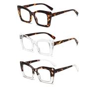 Kexinsuo Fashion Square Blue Light Blocking Glasses, multi-focus lens, flexible hinge,Reading Glasses (3 pack, 2.5, x)