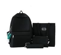 Kexpery 4-piece lightweight aesthetic backpack casual shoulder bag solid colour storage bag pencil case capacity for girls women high school work university, Black, Soft Bag, Hard Bag