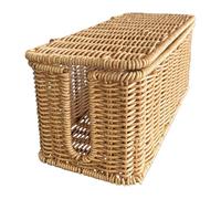 Kexpery Boîte de gestion câbles imitation rotin avec couvercle et fentes d'ouverture pour ordinateur, routeur, multiprise hub USB