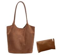 Kexpery faux suede tote bag magnetic closure women's shoulder bag soft handbag solid top handle bag for work travel, Brown, One size