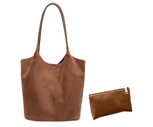 Kexpery faux suede tote bag magnetic closure women's shoulder bag soft handbag solid top handle bag for work travel, Brown, One size