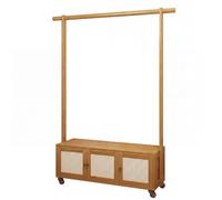 Kexpery Free Standing Garment Rack 360° Rolling Bamboo with Storage Shelves