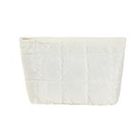 Kexpery Padded Quilted Makeup Storage Bag Large Capacity Makeup Organizer Bag Women Makeup Pouch Solid Color Travel Cosmetic Bag (White)