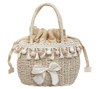 Kexpery Straw Beach Tote Bag Large Capacity Summer Travel Beach Handbag Boho Woven Handmade Purse Lightweight for Women Summer Vacation (White) (白色)