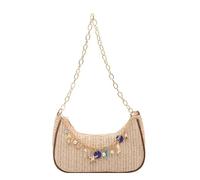 Kexpery Straw Knitted Shoulder Bag Large Capacity Straw Braided Tote Handbag Breathable Casual Seaside Tote Bags Travel Vacation Beach Handbag (White)