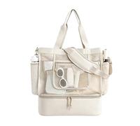 Kexpery Women Summer Beach Shoulder Bag with Cooler Top Zipper Double-Layer Large Totes Foldable Multi-Pocket Mesh Swim Pool Bags Swim Cruise Pool Handbags (White)