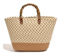 Kexpery Women Woven Tote Bag Fashion Weave Basket Bag Large Capacity Elegant Top-Handle Bags Patchwork Weaving Beach Tote for Beach Vacation (Coffee)