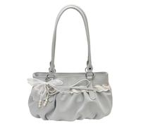 Kexpery Y2k Bow Pleated Cloud Purse with Pearl Bow Pendant Hobo Shoulder Bag PU Leather Y2K Aesthetic Cute Bag for Women Girl Shopping Daily Use (Blue)