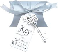 Key Bottle Opener Wedding Favour: 50pcs Vintage Skeleton Party Gift Set with Candy Boxes, Ribbons and Thank You Cards for Guests, Celebrations, Birthday, Baby Showers, Anniversary (Silver)