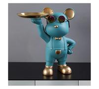 Key Bowl Bear Sculpture Deco, Desk Deco, Key, Hallway Deco, Money Box with Tray Stainless Steel, Resin,Blue b